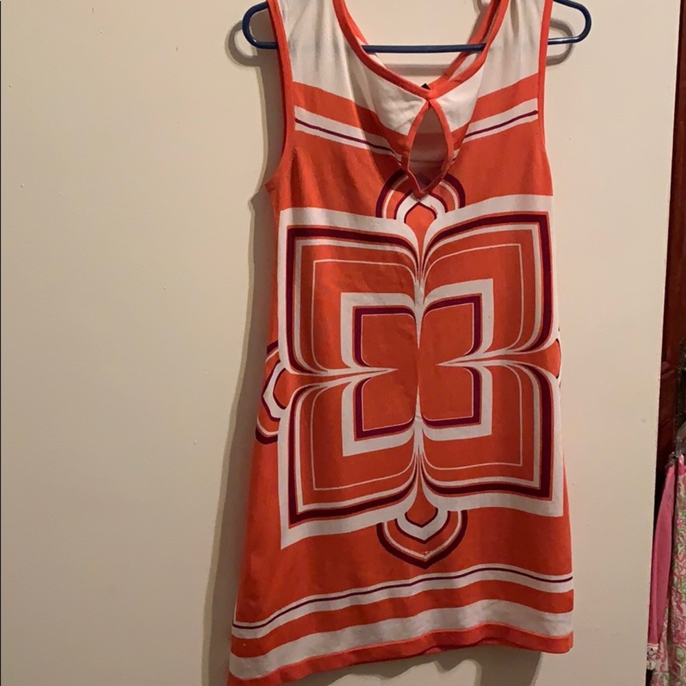 Bebe orange geometric 60s print dress Medium